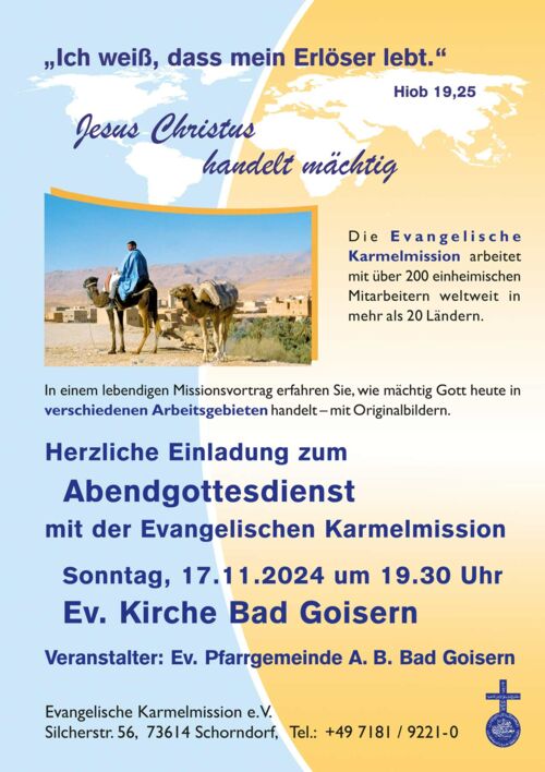 Plakat Abendgottesdienst mit Missionsvortrag